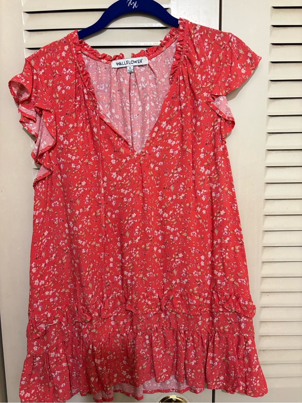 Wallflower Coral-Red Floral Ruffle Top